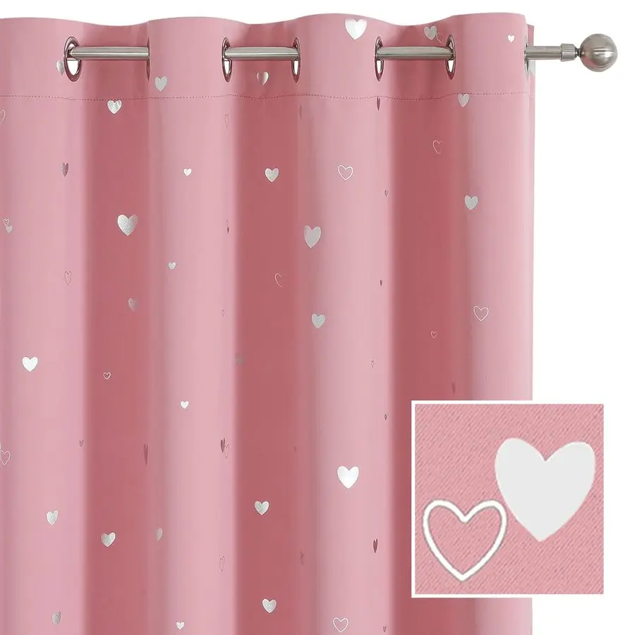 

Pink Kids Curtains for Girls Bedroom Silver Print Window Drapes Soft Thick Thermal Insulated Window Treatment Grommet Top Blacko