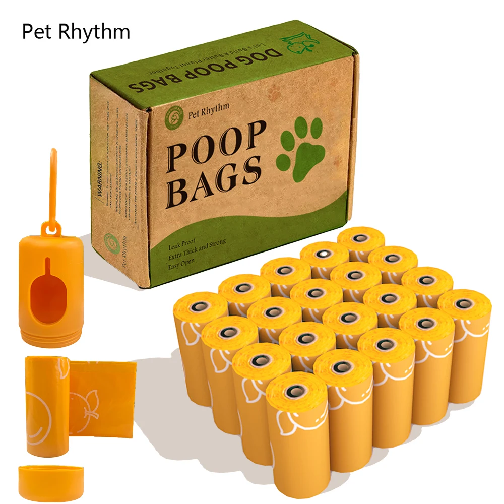 Sac de merde de chien photodégradable-sac poubelle ultra épais résistant aux déchirures parfumé orange pour heces pour animaux de compagnie avec distributeur