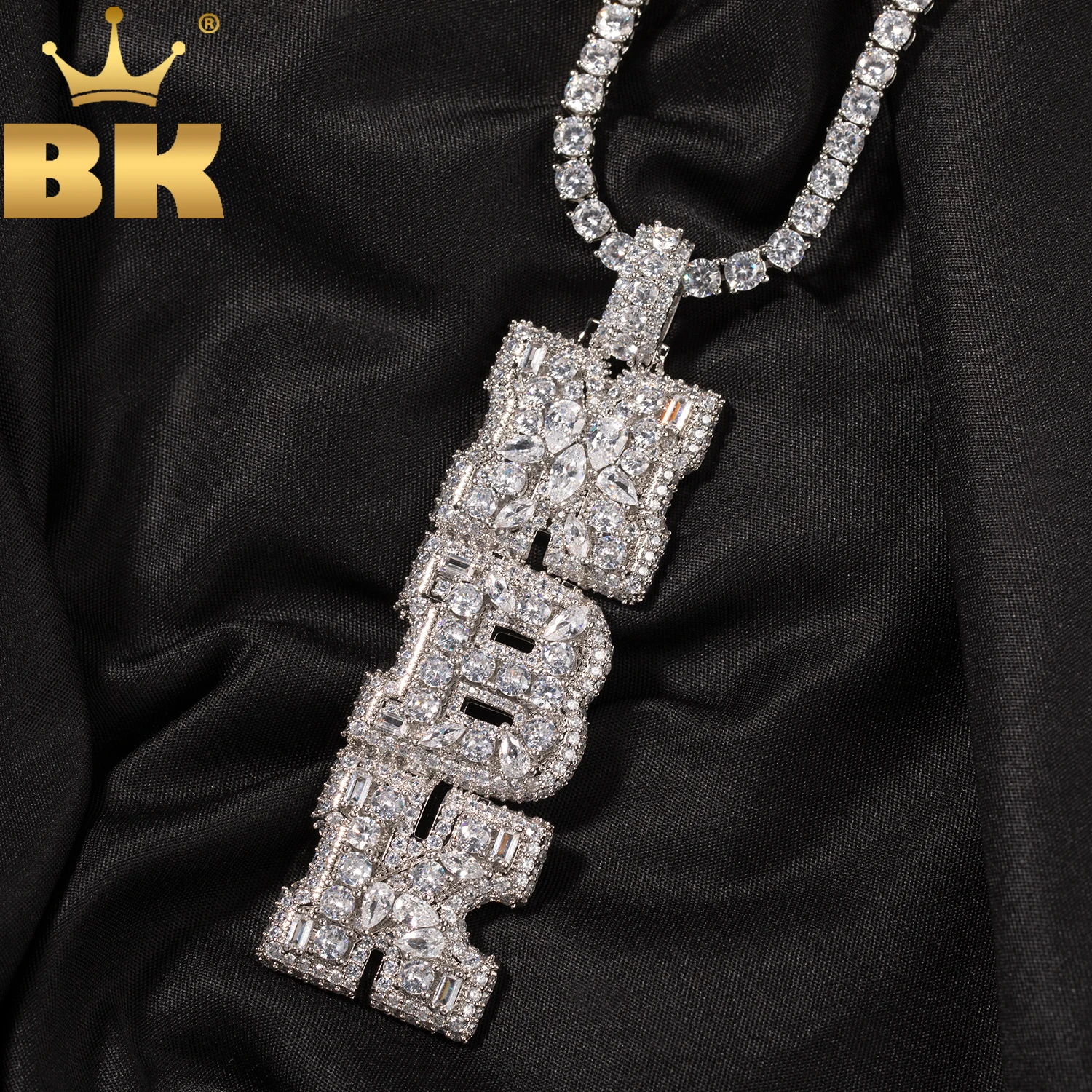 TBTK Custom Vertical Initial Letter Pendant Mixed Inlay Different Shape Multi Color CZ NamePlate Necklace Hiphop Jewelry view 2