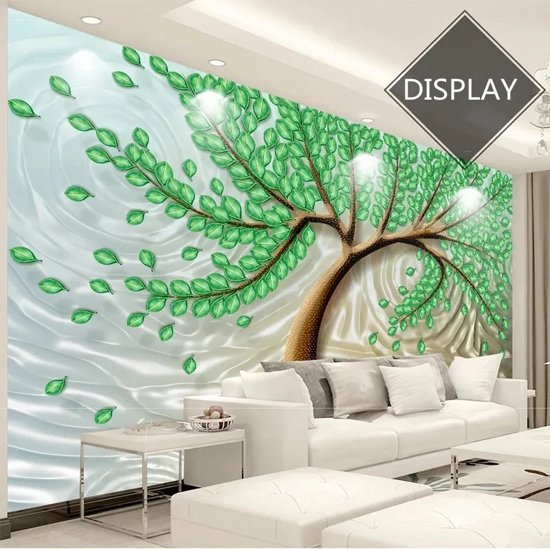 

Custom Mural Wallpaper 3D Relief Fortune Tree Happiness Green Leaves European Style Background Wall Papel De Parede Tapety Fresc