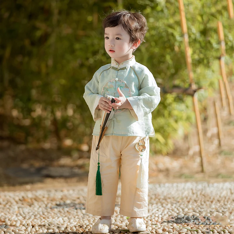 Hanfu boys\' spring And Autumn Clothing Baby Chinese Style Embroidery Set Little Boy\'s Ancient Clothing Traditional Chinese