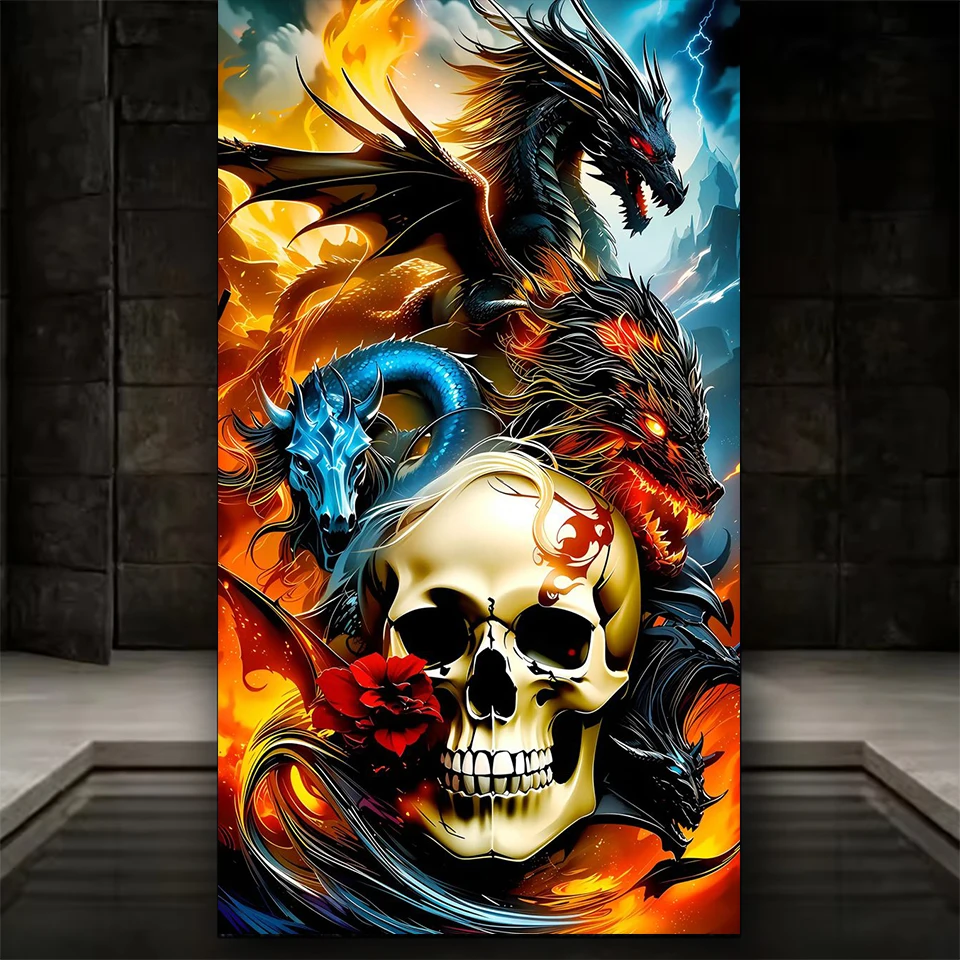 Halloween Skeleton Decoration - Peinture diamant DIY squelette de dragon,