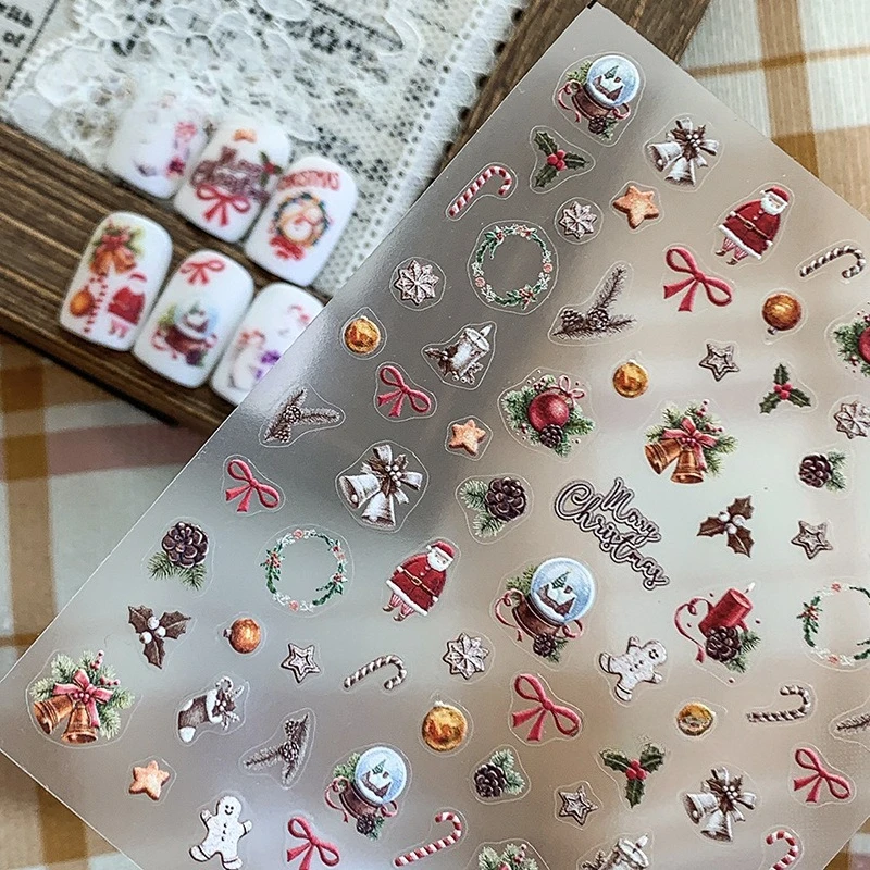 Nail Art Stickers Self Adhesive 2D Christmas Japanese Cute Film Decals Thin Flexible Colorful Lightweight DIY Decor for Girls