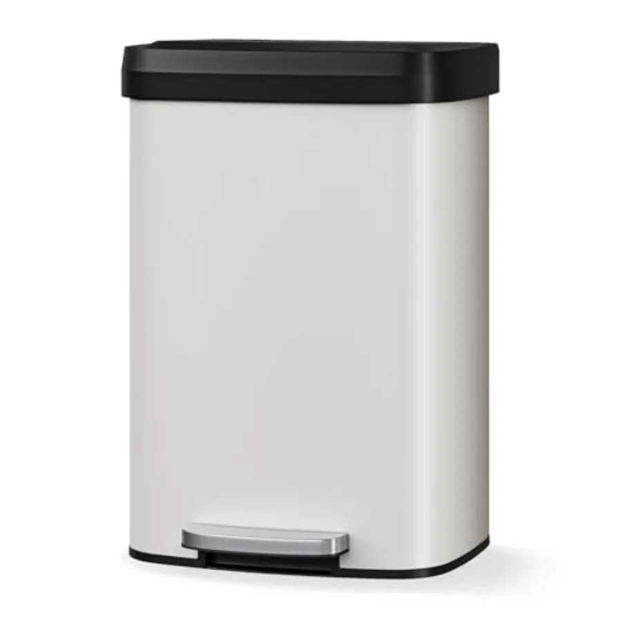 Cubo de Basura de Metal de 13 Galones/50 Litros con Tapa, Cubo de Basura para Cocina con Tapa de Cierre Suave, Borde para Bolsas, Asa Trasera, Acero Inoxidable Resistente a la Oxidación