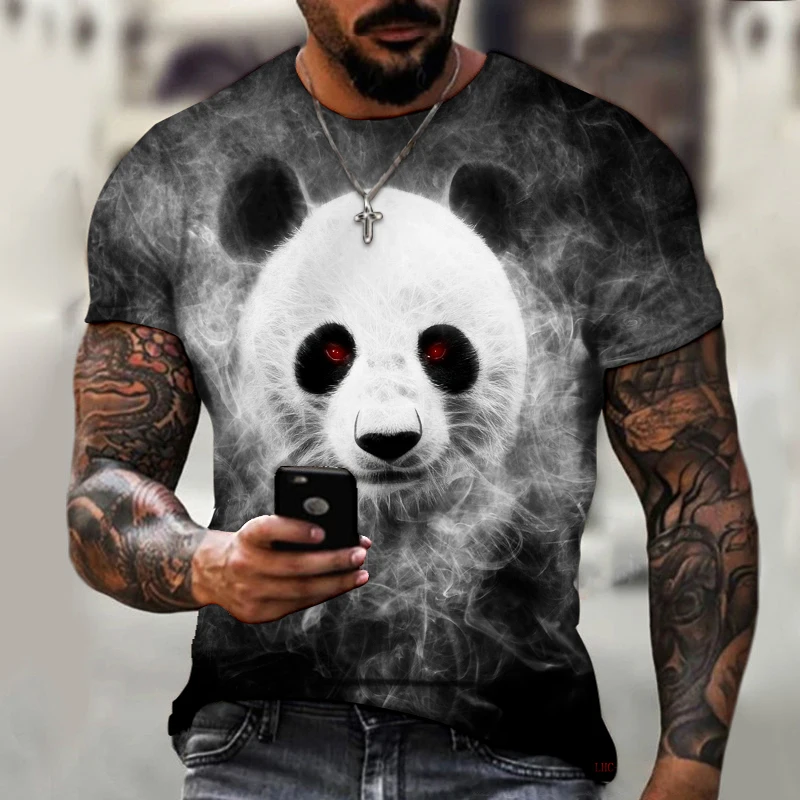 New 3d Panda Print Men\'s Round Neck T Shirt Fashion Casual Daily Funny Cute Harajuku Comfortable Breathable Lightweight Top