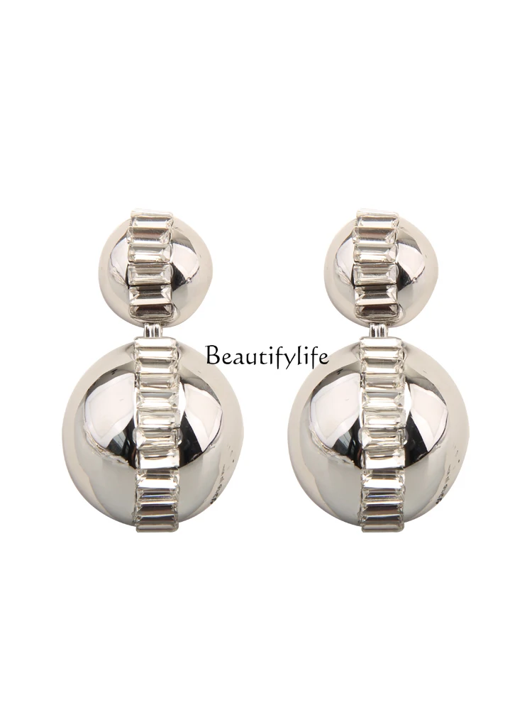 

2023 Summer New Yang Shulin Gradient Water-Drill Sphere Mirror Exaggerated Earrings Temperament