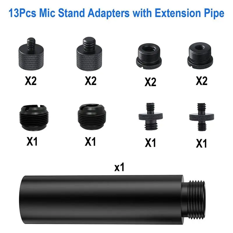 A99I-13 Pack Microphone Stand Adapter Screws With Extension Tube,Screw Mount For Mic Boom ,Projector Stand ,Fill Light