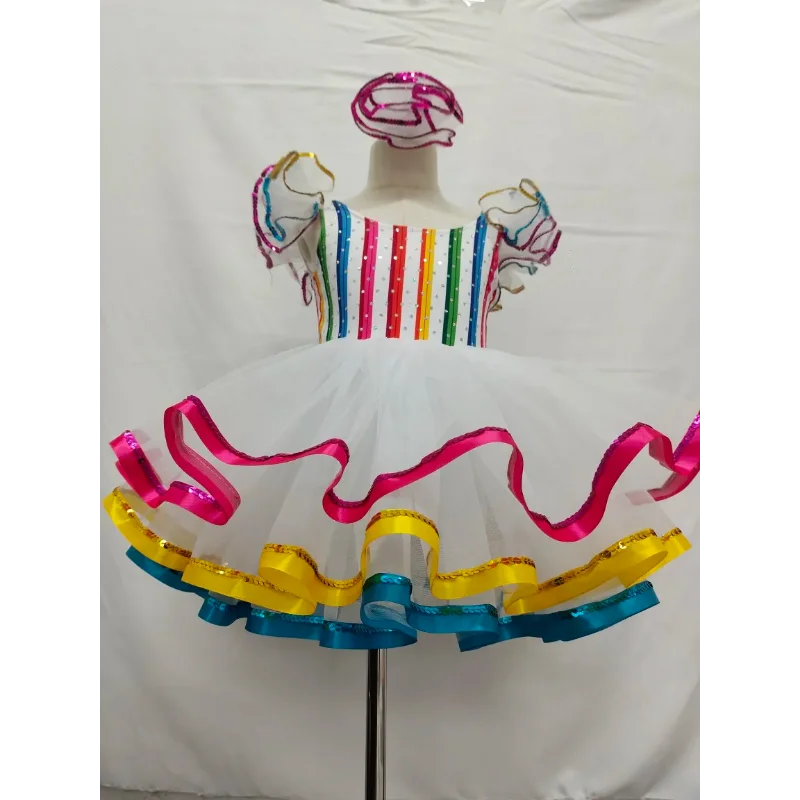 Kinder Tanzsaal Kleidung Pailletten modernen Tanz kurzen Rock Mädchen Jazz Tanz Ball Kleid Hochzeit Prinzessin Rock