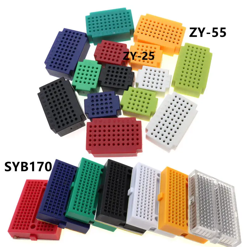 7pcs Mini Breadboard Solderless SYB-170 ZY-25 ZY-55PCB Circuit Board Test Board White Black Red Yellow Blue Green DIY Kit