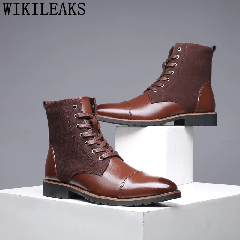 Fashion Men Leather Boots Plus Size 47 48 Designer Winter Boots Men Casual Shoes Brand Snow Boots Men Designer Shoes Black Dress