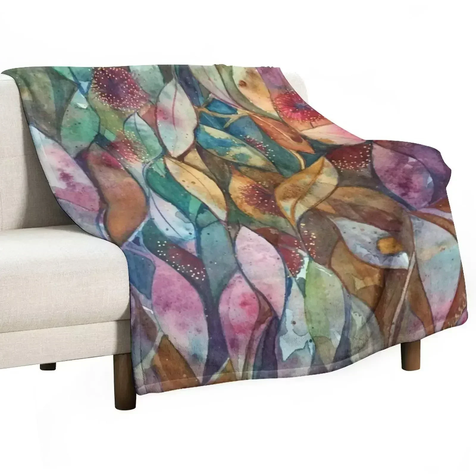 

Watercolor Gum Blossoms in Green and Pink Throw Blanket Lightweight Warm Blanket for Travel Camping