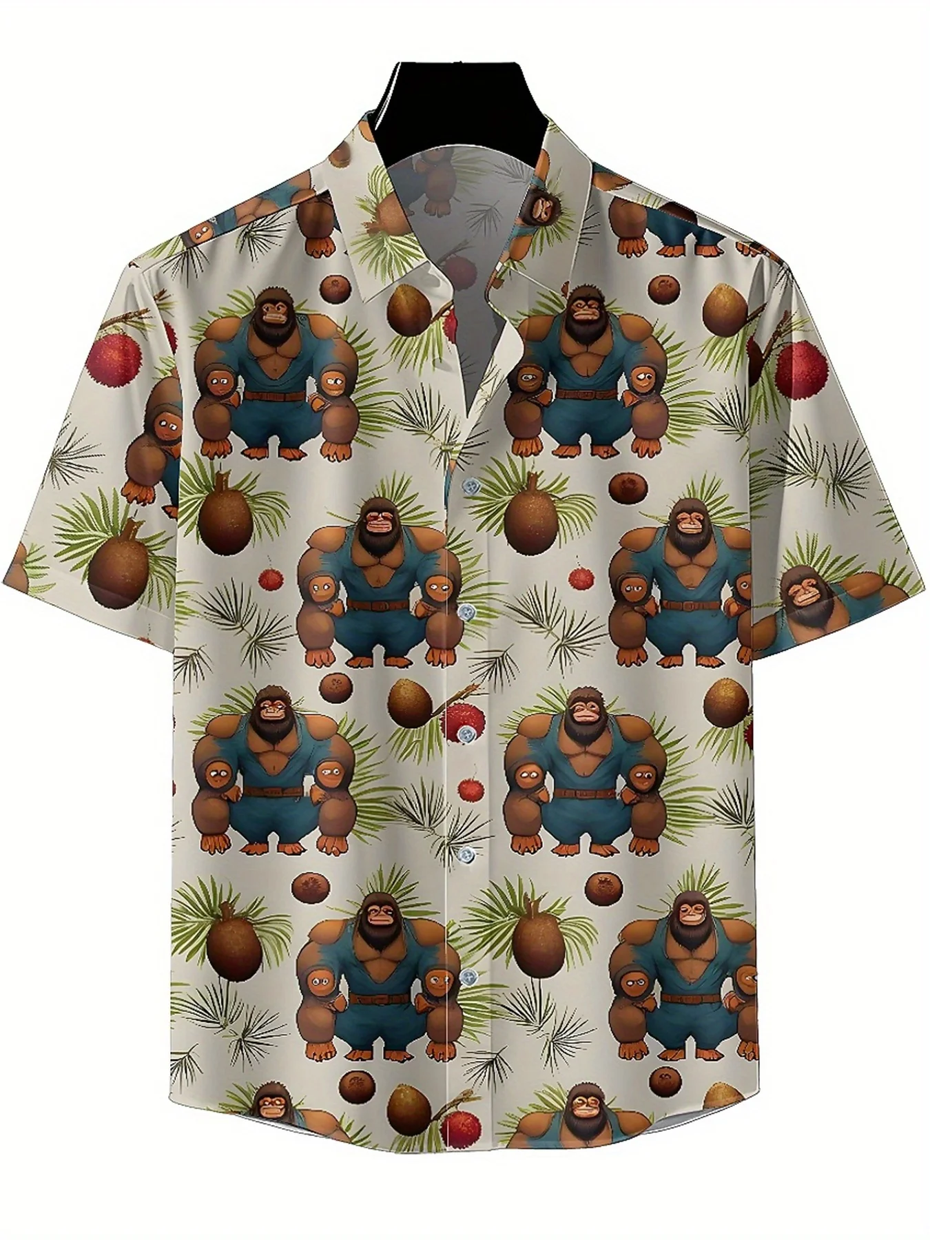 Men's Plus Size Hawaiian ShirtsSasquatch and Tropical Plantspattern, Fashionable Aloha Shirt, Summer Casual Top,unisex Clothes