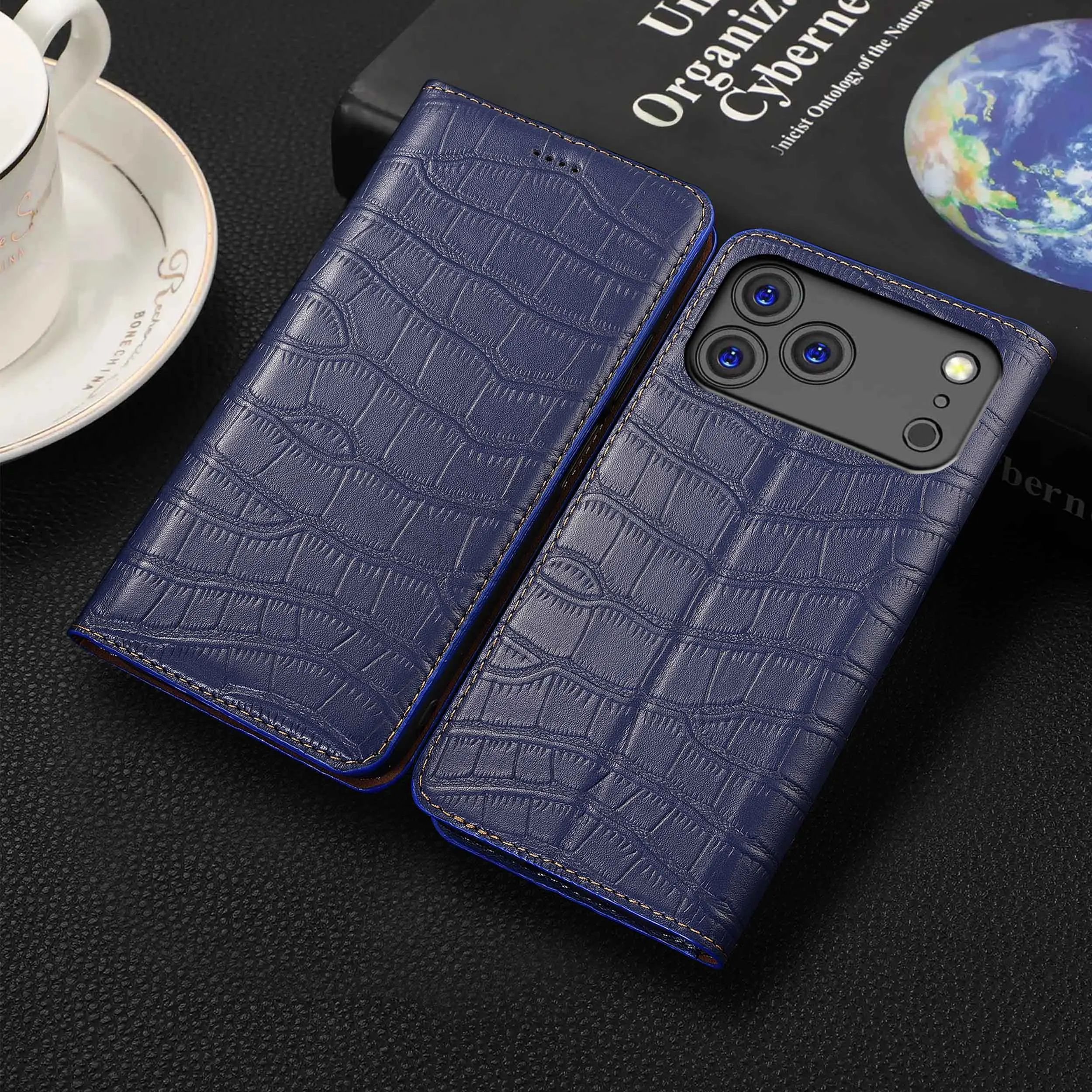 

For Apple iphone 11 12 13 14 15 16 16e 17 Pro Max Plus Air Mini Crocodile Belly Pattern Genuine Leather Flip Phone Case Cowhide