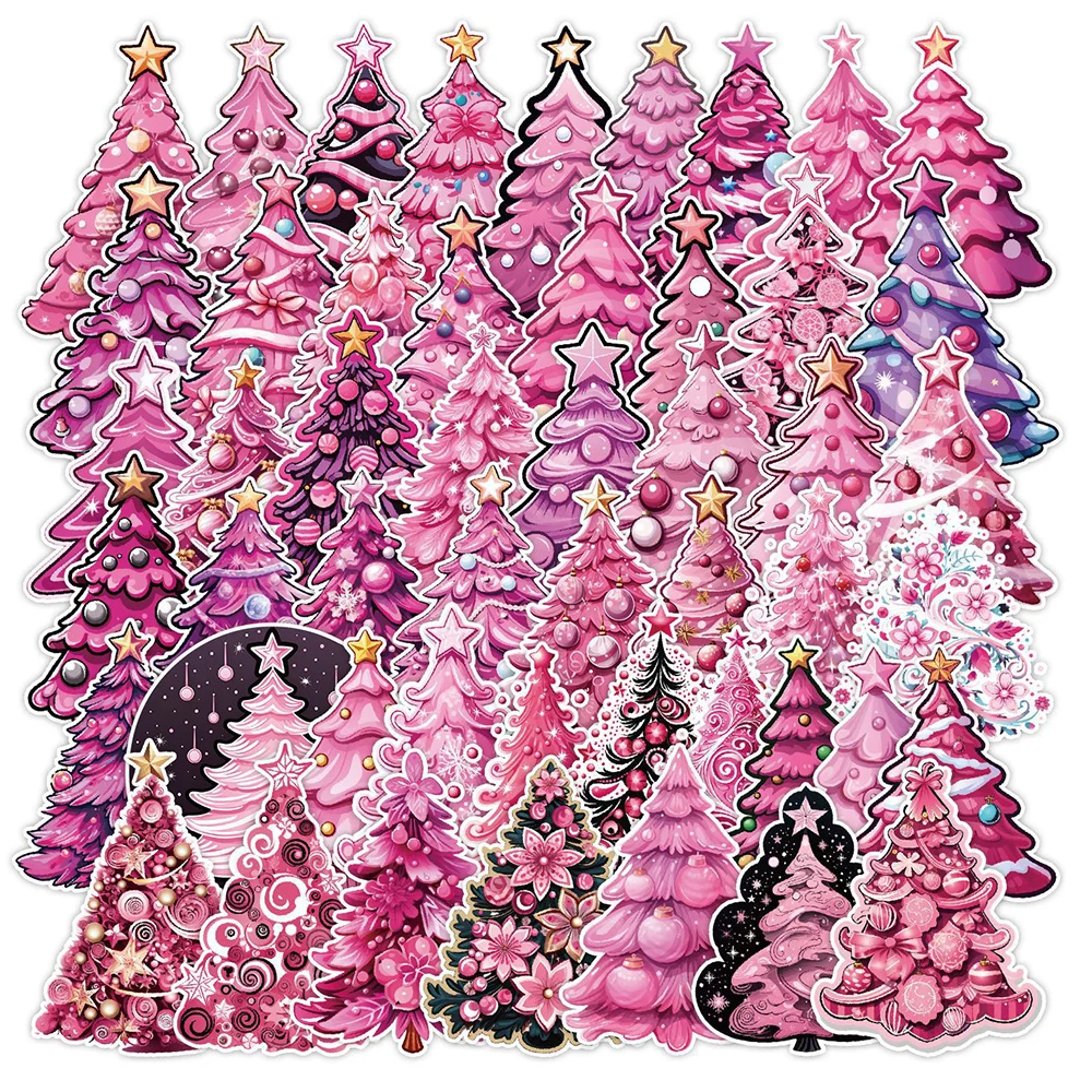 

10/30/50pcs Pink Christmas Tree Decoration Stickers Decals DIY Phone Case Laptop Stationery Waterproof Kawaii Girls Kids Sticker