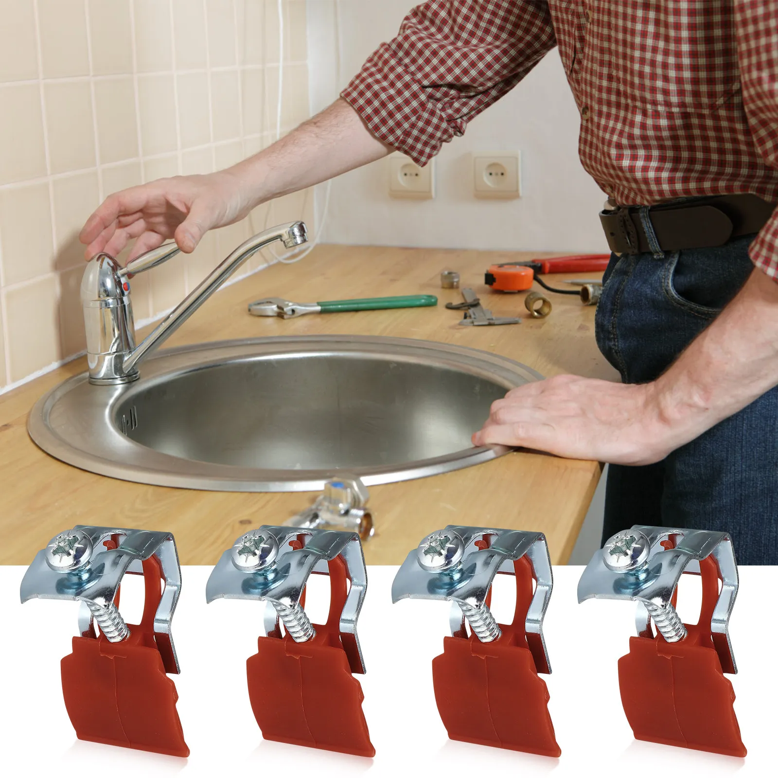 5Pcs Kitchen Sink Fixing Clamps Premium Plastic Manganese Steel Adjustable Mounting Brackets for Kitchen Shower Laundry