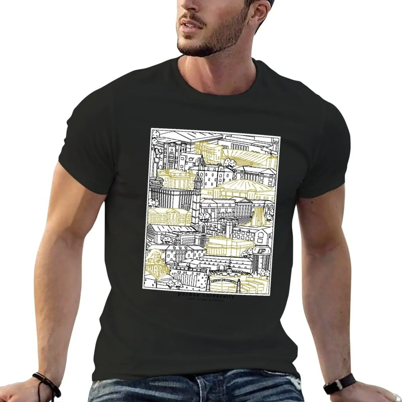 

Purdue University Campus Artwork T-Shirt anime boys animal print Aesthetic clothing mens graphic t-shirts hip hop