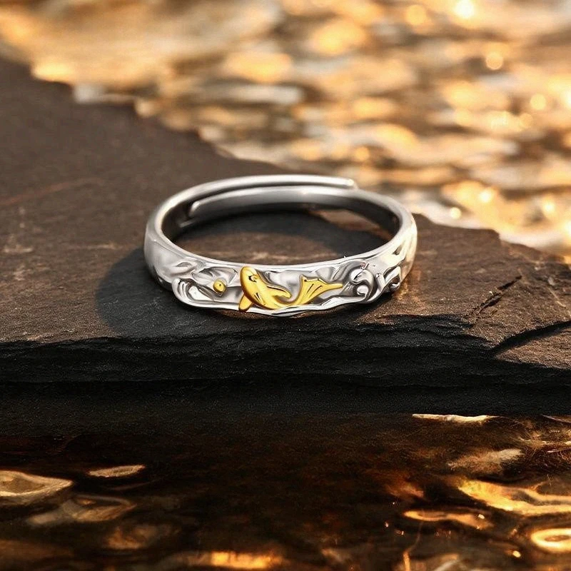 1pc Lucky Koi Adjustable Open Ring Womens Ins-Style Vintage National Trend Niche High-End Feel Daily Wear Gift for Men & Women