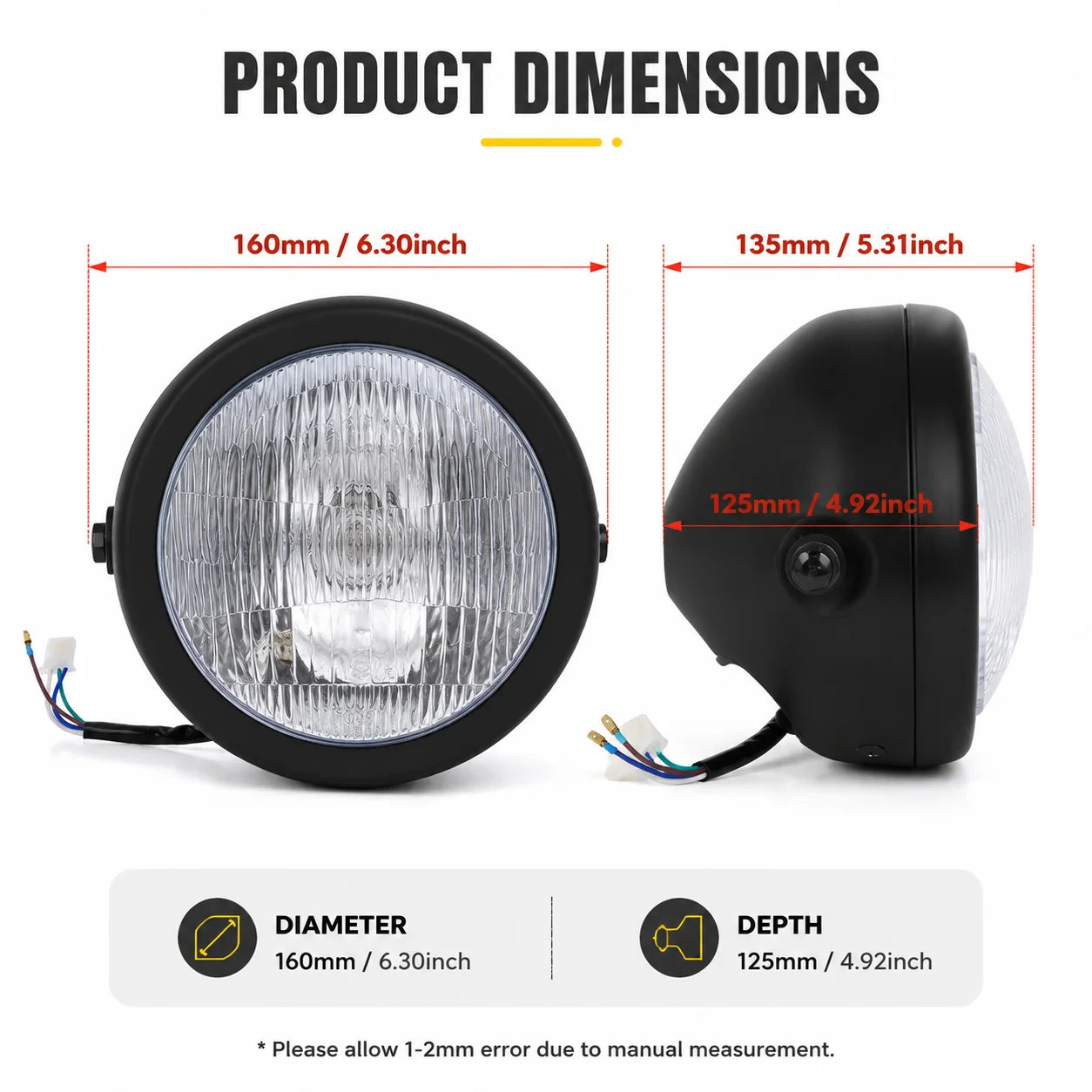 Universal 6 Inch Motorcycle Retro Round Headlight 12V 35W High Low Beam Fog Lamp Aluminum Housing For Harley CG125 GN125