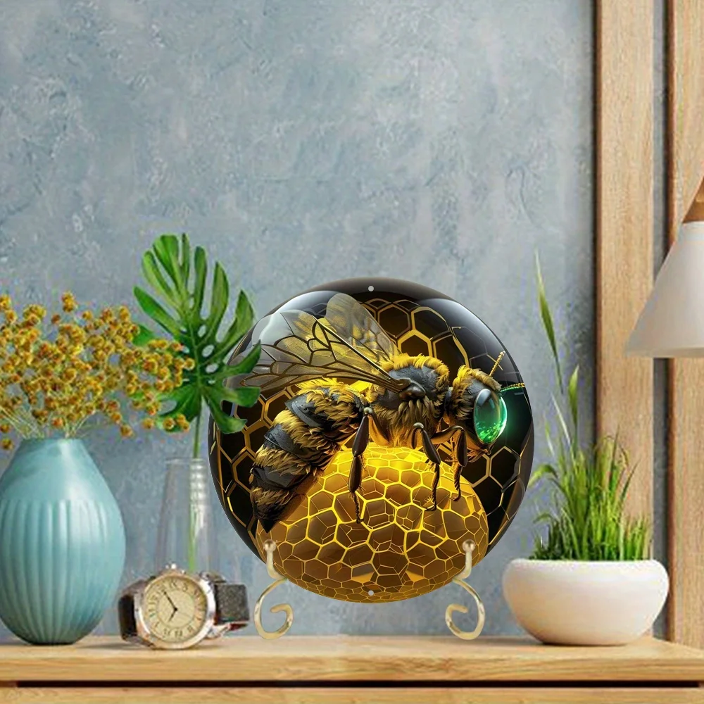 Bee And Honeycomb Themed Wreath Aluminum Metal Sign,For Home,Cafe,Apartmen,Restaurant,Living Room Wall Decoration, Holiday Gift