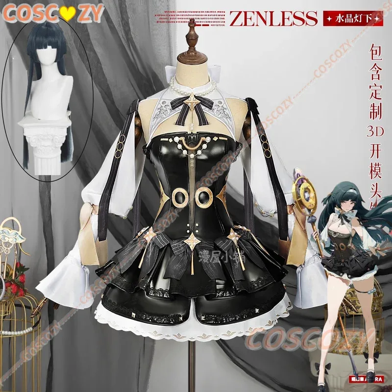 Juego Zenless Zone Zero Astra Yao candelabro Cosplay disfraz peluca sombreros pendientes agente traje de cuero negro uniforme de Halloween