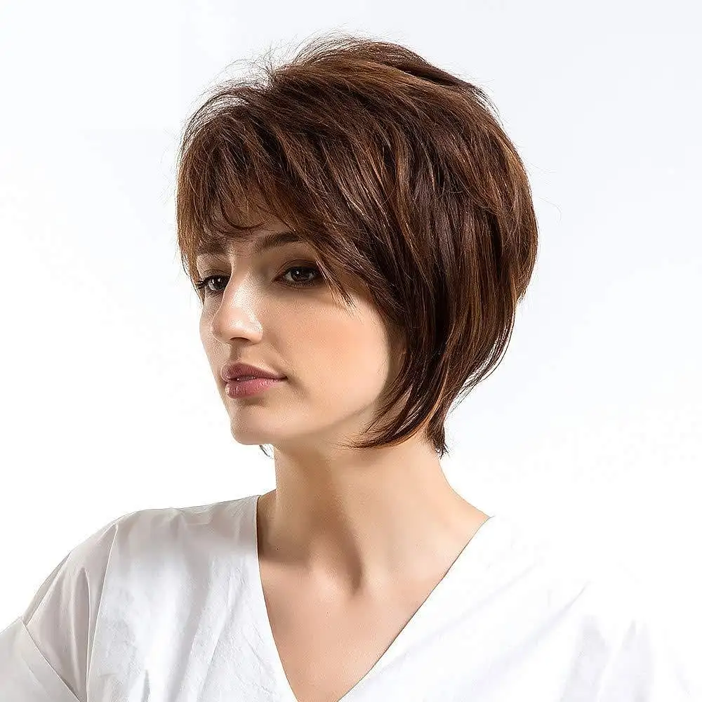 Synthetic Wig Natural Straight Short Wig 8 inch Bleached Blonde Brown Synthetic Hair 8-9 inch Women's Costume Comfy Fluffy Wigs