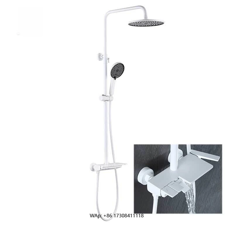 

White Wall Mounted Waterfall Shower Faucet Bathroom Shower Set