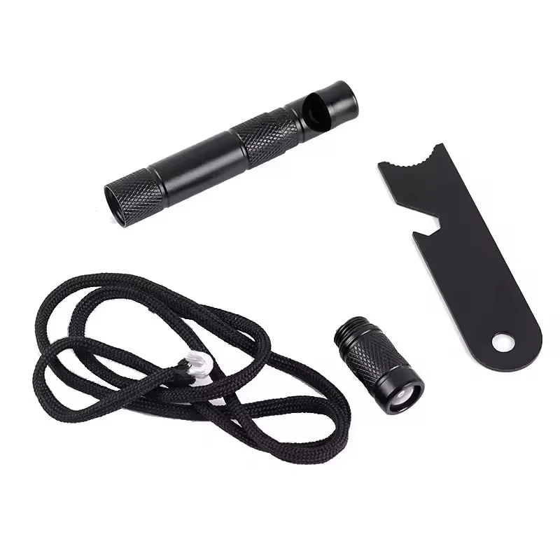 Multi Function Portable 7-IN-1 Outdoor Survival EDC Tool Emergency Whistle/Compass/Wrench/Ruler/Rope/Waterproof Case Pen Size