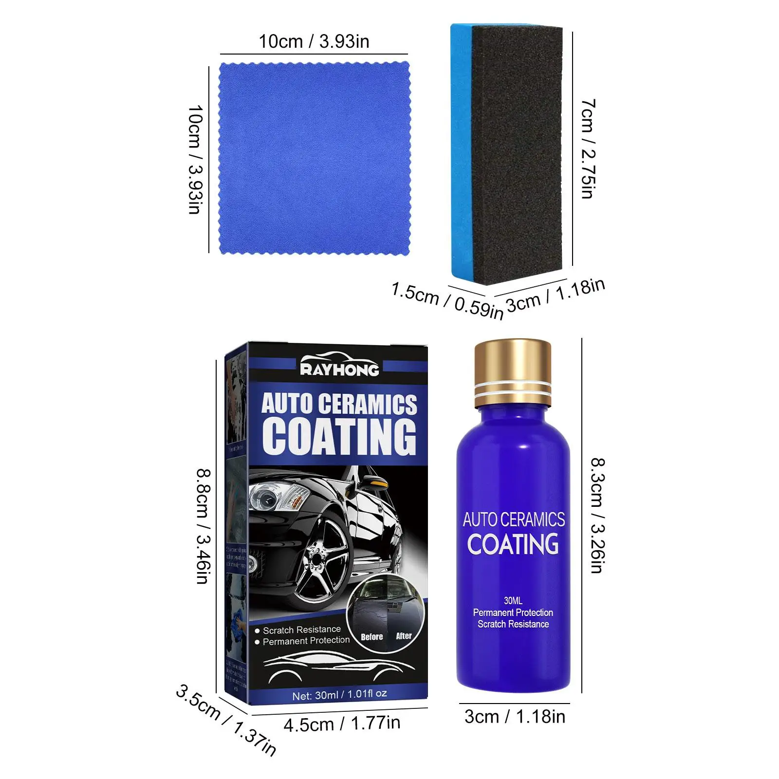 Spray de revêtement de caractéristique de voiture, élimination des rayures, pâte à polir le verre, couche de cristal hydrophobe, outils de kit d'entretien automatique, 30ml