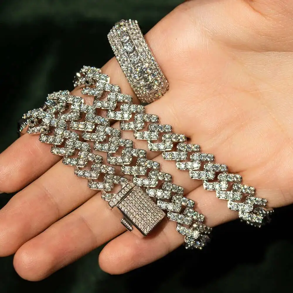 Luxury Fashion Iced Out 925 Sterling Silver 10mm Vvs Moissanite Diamond Hip Hop Jewelry Moissanite Cuban Link Chain.