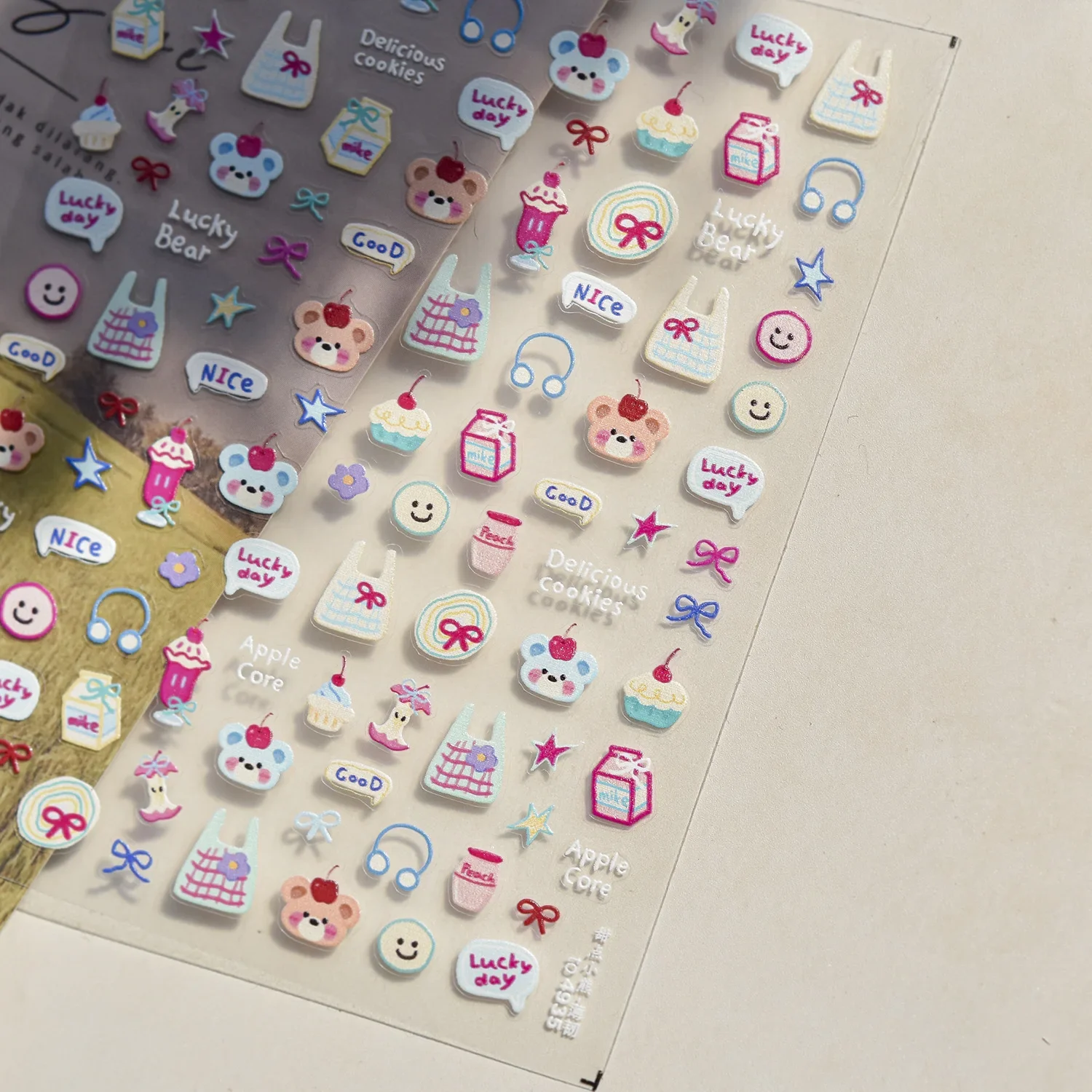 Bottle Milk Fruit Juice Beverage Lovely Rabbit Strawberry Peach Banana Bowknot 5D Nail Art Sticker Self Adhesive Manicure Decal