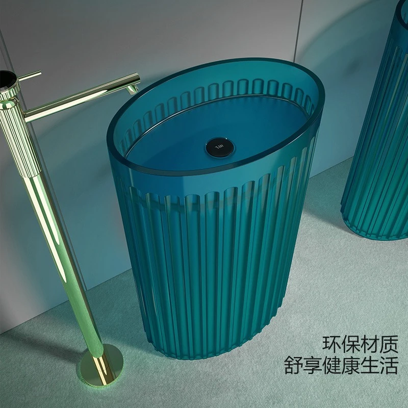 Transparent resin elliptical column basin wash basin household bathroom vertical striped washbasin