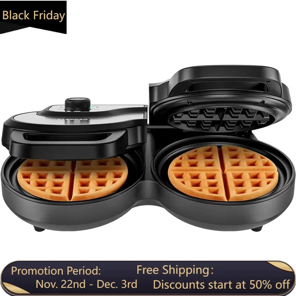 Double Waffle Maker, 6-Inch,2 at a time, 7 Shade Temp Control, Non-Stick, Stainless Steel, mini waffle maker