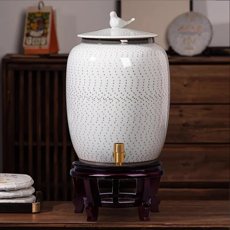 Jingdezhen ceramic water tank household water storage tank with faucet 10kg 15kg kitchen living room kung fu tea water tank