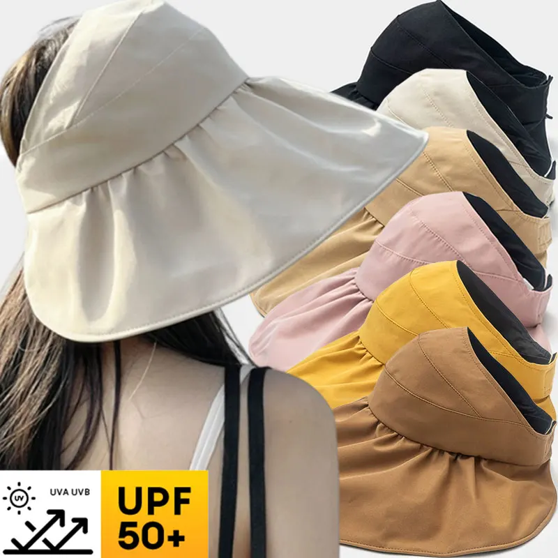 

2025 New Summer Empty Top Wide Brim Sun Hat for Women Anti UV Sunscreen Bucket Hat Female Sun Protection Outdoor Beach Cap