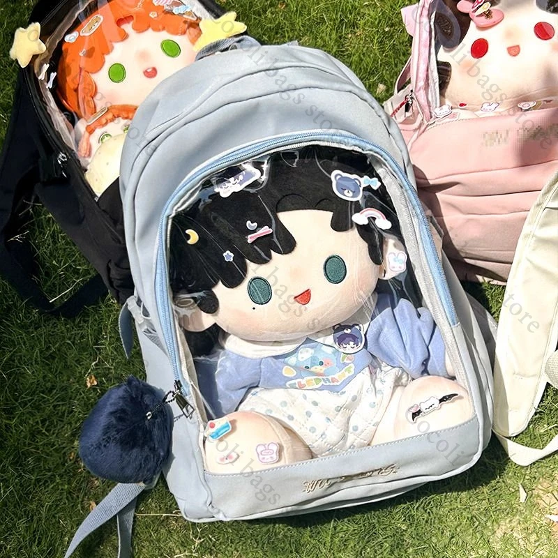 กระเป๋าแฟชั่น Ita สำหรับตุ๊กตา 40 ซม. กระเป๋าเป้ Ita แบบใส มีช่องใส่ของ กระเป๋าเป้ผู้หญิงสำหรับใช้ในชีวิตประจำวัน กระเป๋าเป้สีพื้นน่ารักสำหรับสาวๆ