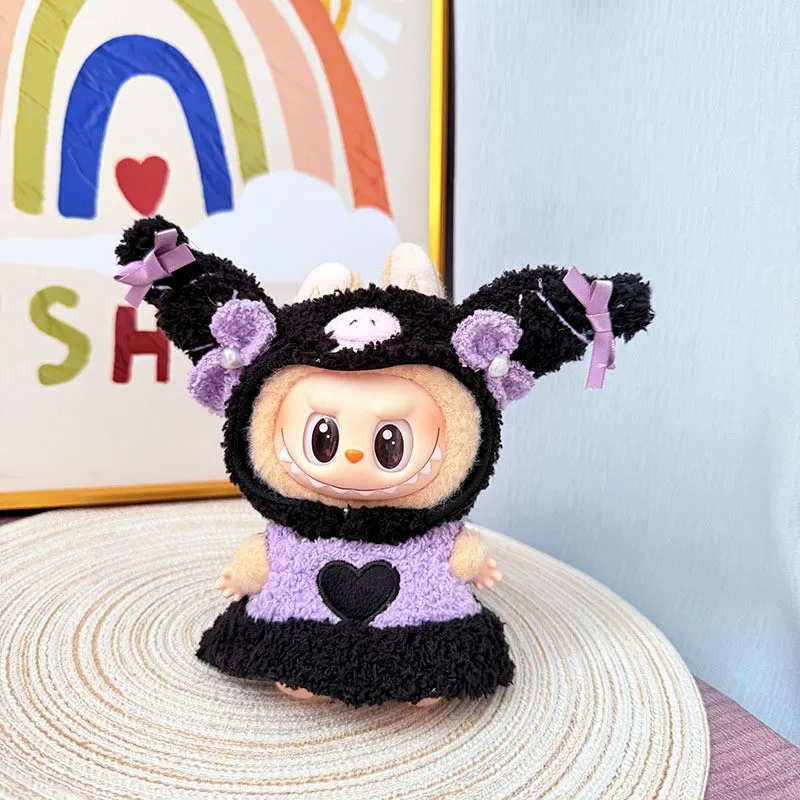Para ropa de muñeca Labubu, sudaderas con capucha de tiburón, ropa para muñecas, sudaderas con capucha a juego de colores, accesorios para muñecas, decoración bonita, pequeños paños (sin muñeca)