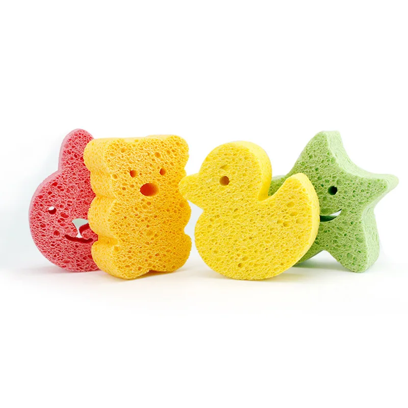 Baby Wood Pulp Cotton Bath Sponge for Face and Body Wash Cartoon Alien Design Natural Wood Pulp Sponge