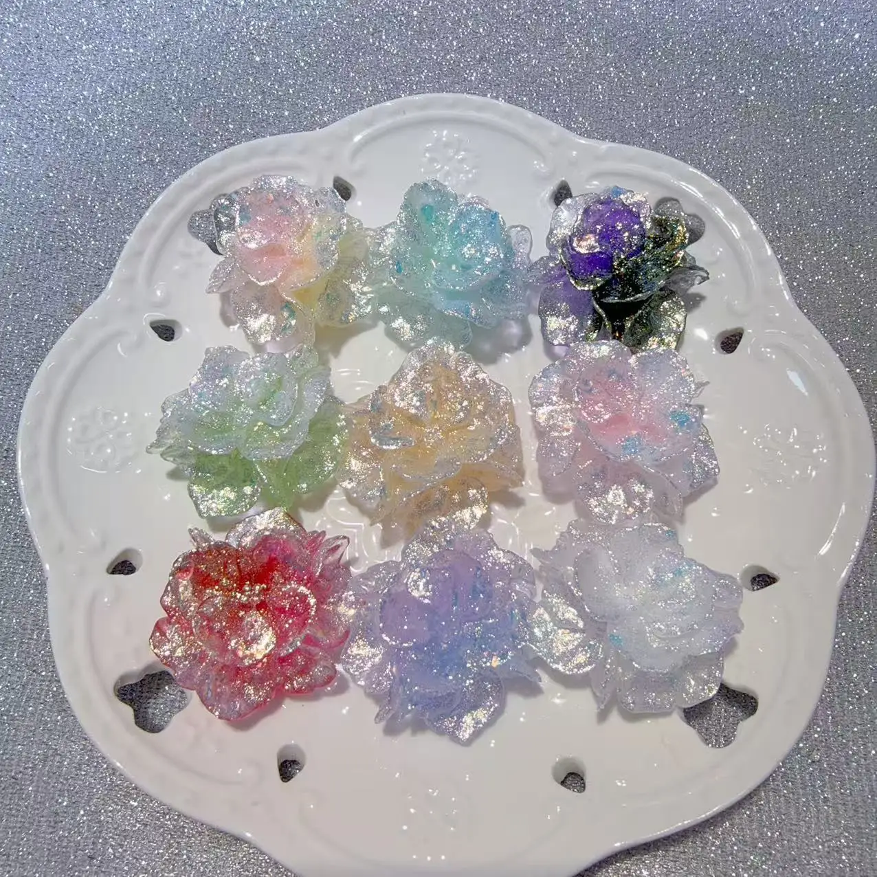 50PCS Sparkling New Large Embroidered Ball 39MM Handmade DIY Jewelry Luminous Resin Flower