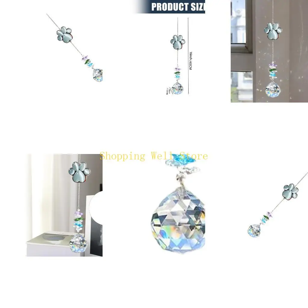 KX4B Elegant Crystal Paws Wind Chimes Pet Memorials for Garden Ornaments Sun Catchers