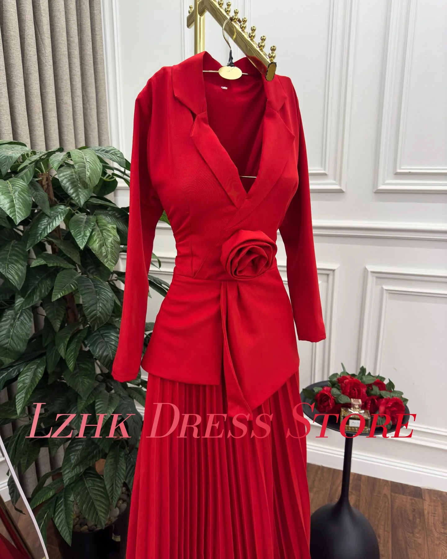 تخصيص الرسمي جيرسي ألف خط 3D الزهور مساء اللباس موضة جديدة طويلة الأكمام الخامس الرقبة الطابق طول Fساتين Sheret