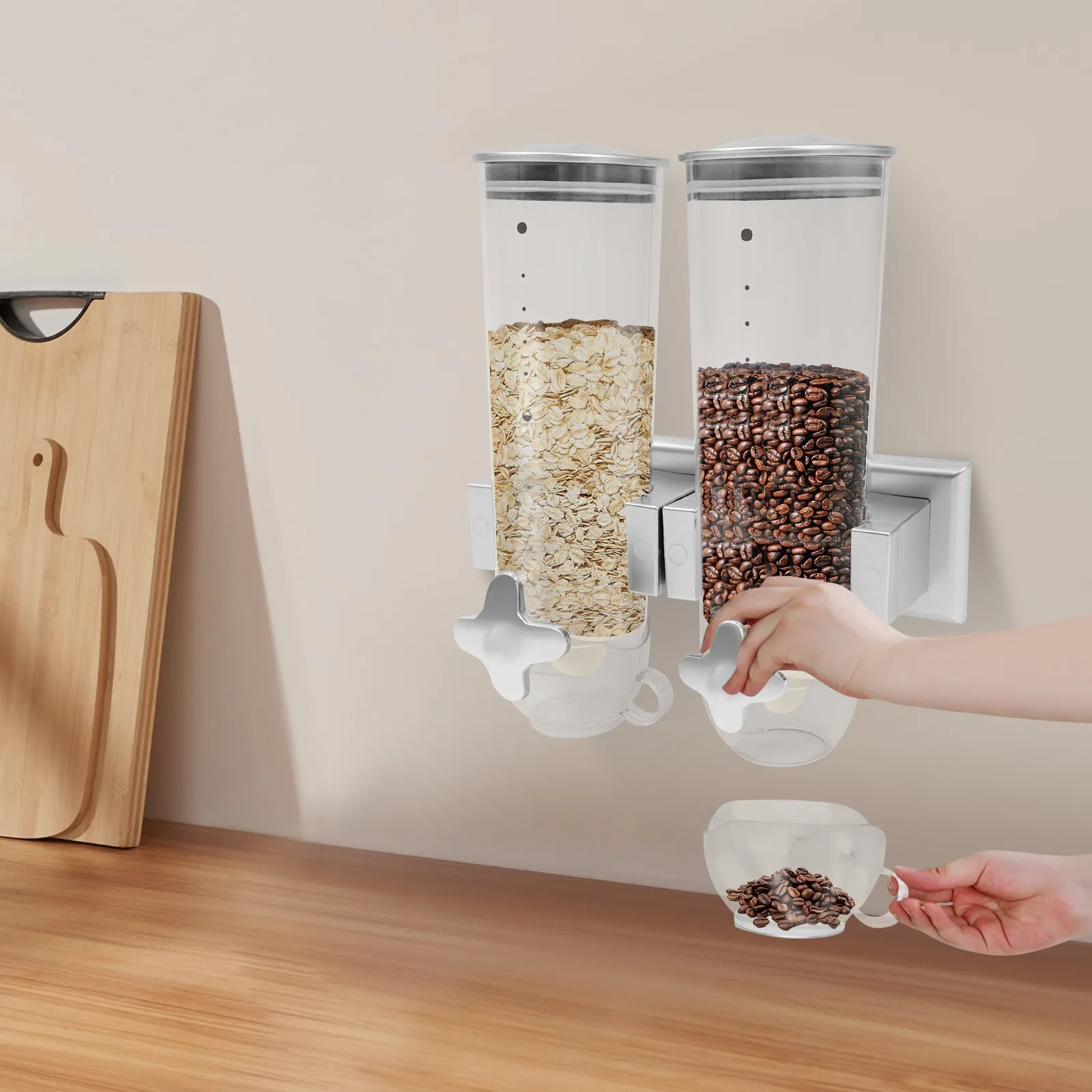 

Bymaocar 3L настенный диспенсер для хранения продуктов с двойным управлением, резервуар для хранения разных зерна с чашкой для бытовых продуктов и фабрики