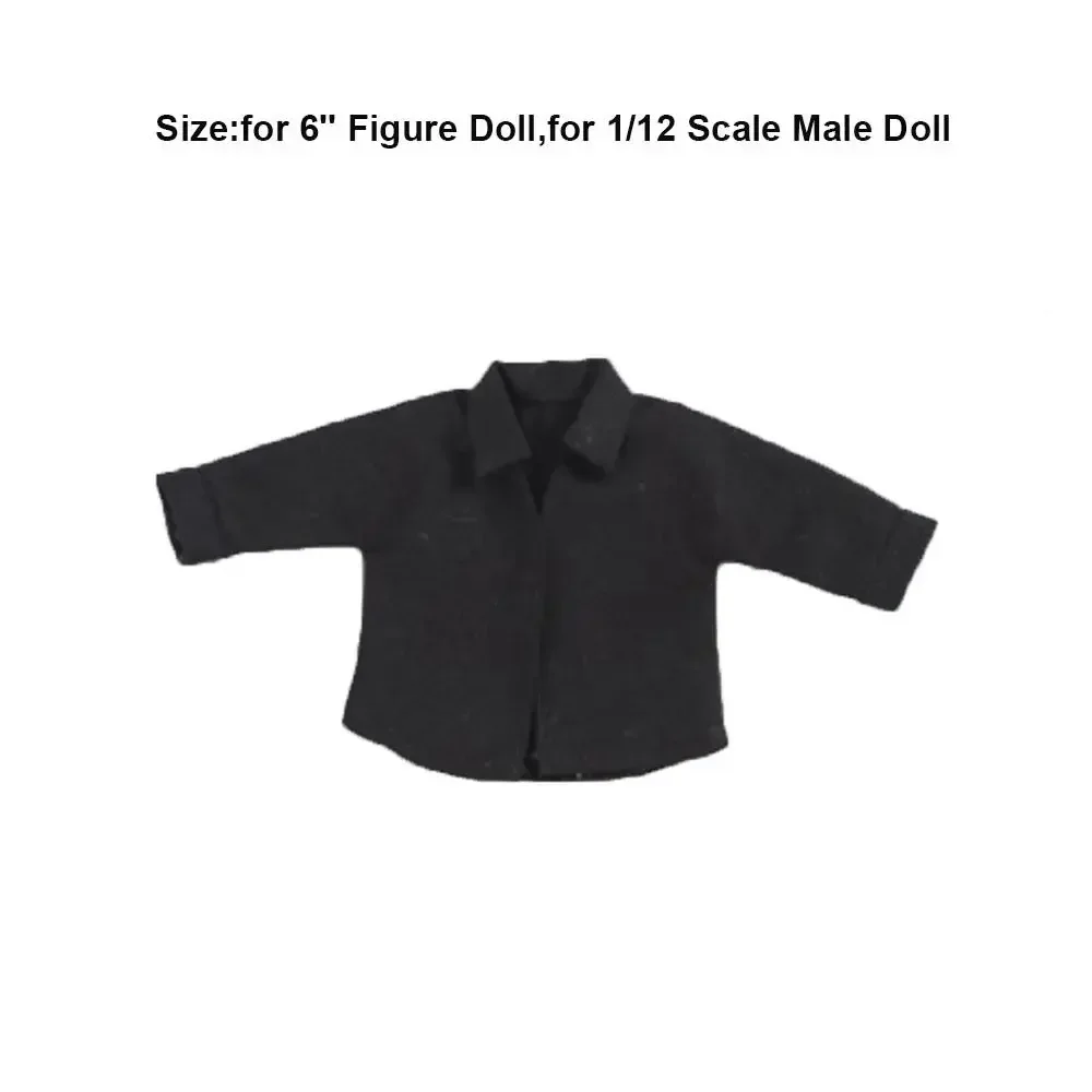 1/12 Scale Loose Solid Color Casual Shirt Black/White Long Sleeved Shirt Male Doll Fashion Outfit for 6'' Figure Doll Clothes