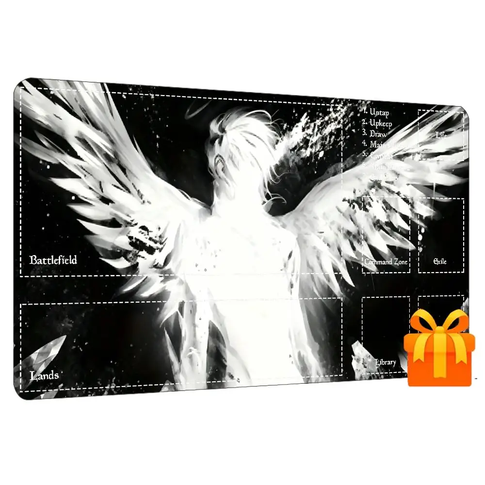 Monochrome Winged Angel Art Non‑Slip Rubber Game Playmat Smooth Table Mat For Tabletop Card Game Desktop Gaming Daily Use