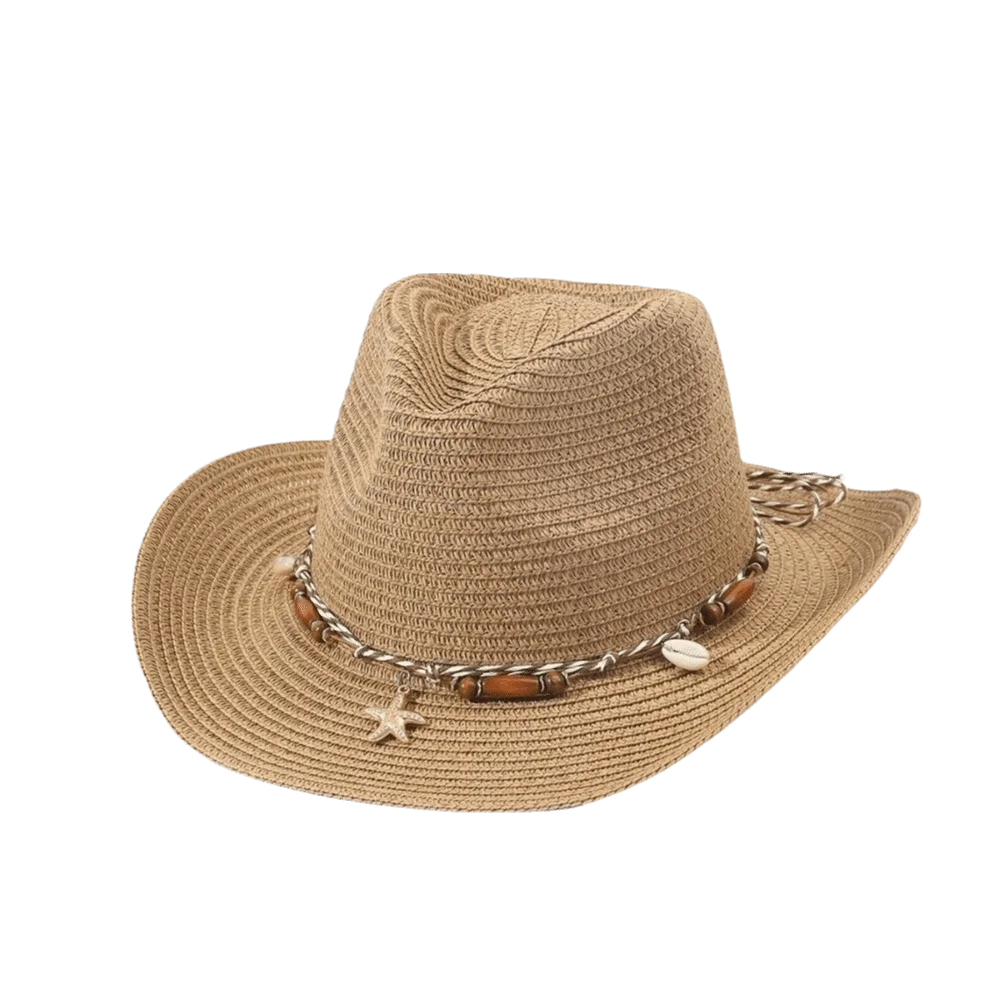 Western Style Acrylic Fibers Straw Cowboy Hat Conch Shell Windproof Sun Hat Breathable UV Protection Floppy Hat Summer