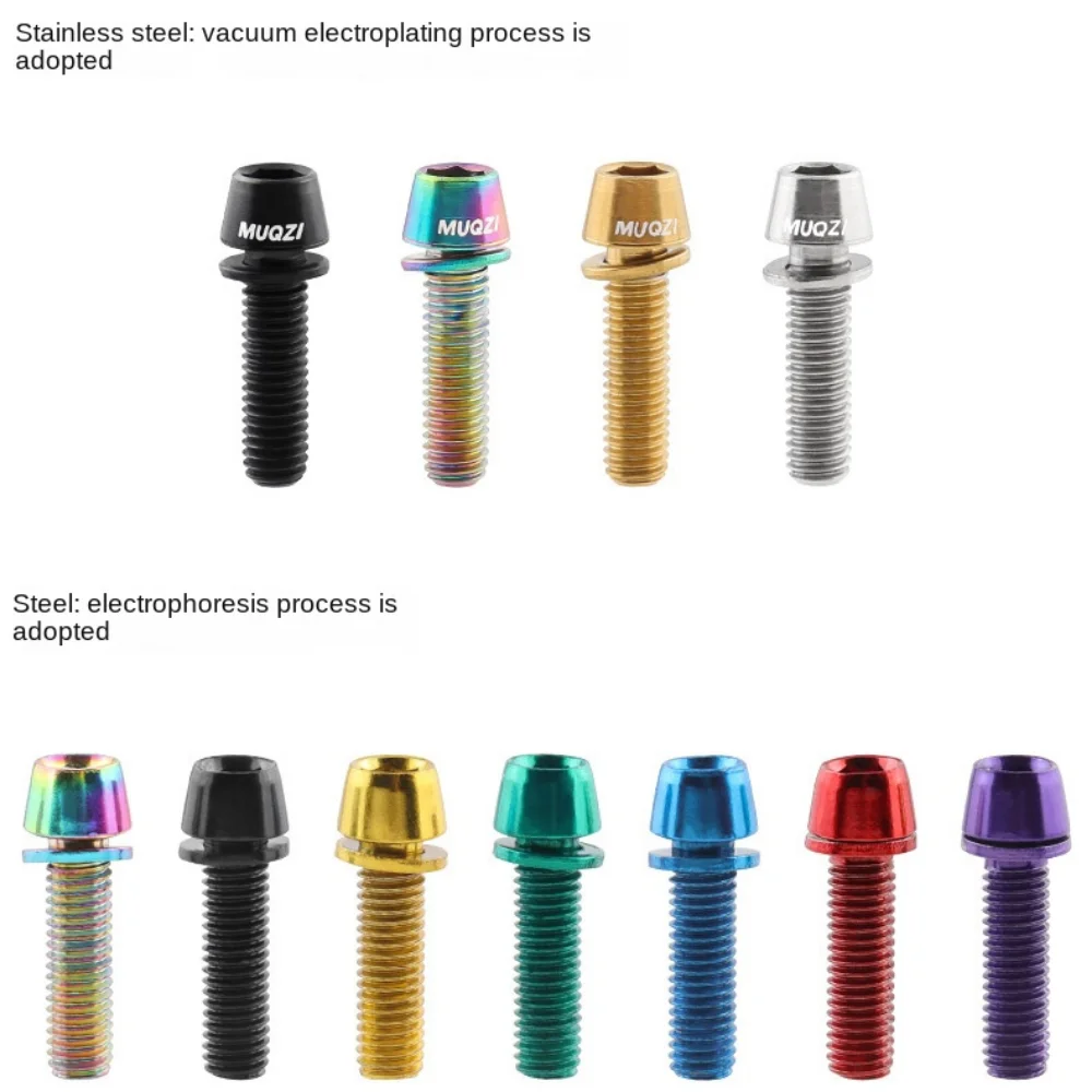 6pcs/set Titanium-plated Bicycle Handlebar Screws Stainless Steel Stem Riser Bicycle Disc Brake Caliper Bolt M5 * 17MM Colorful