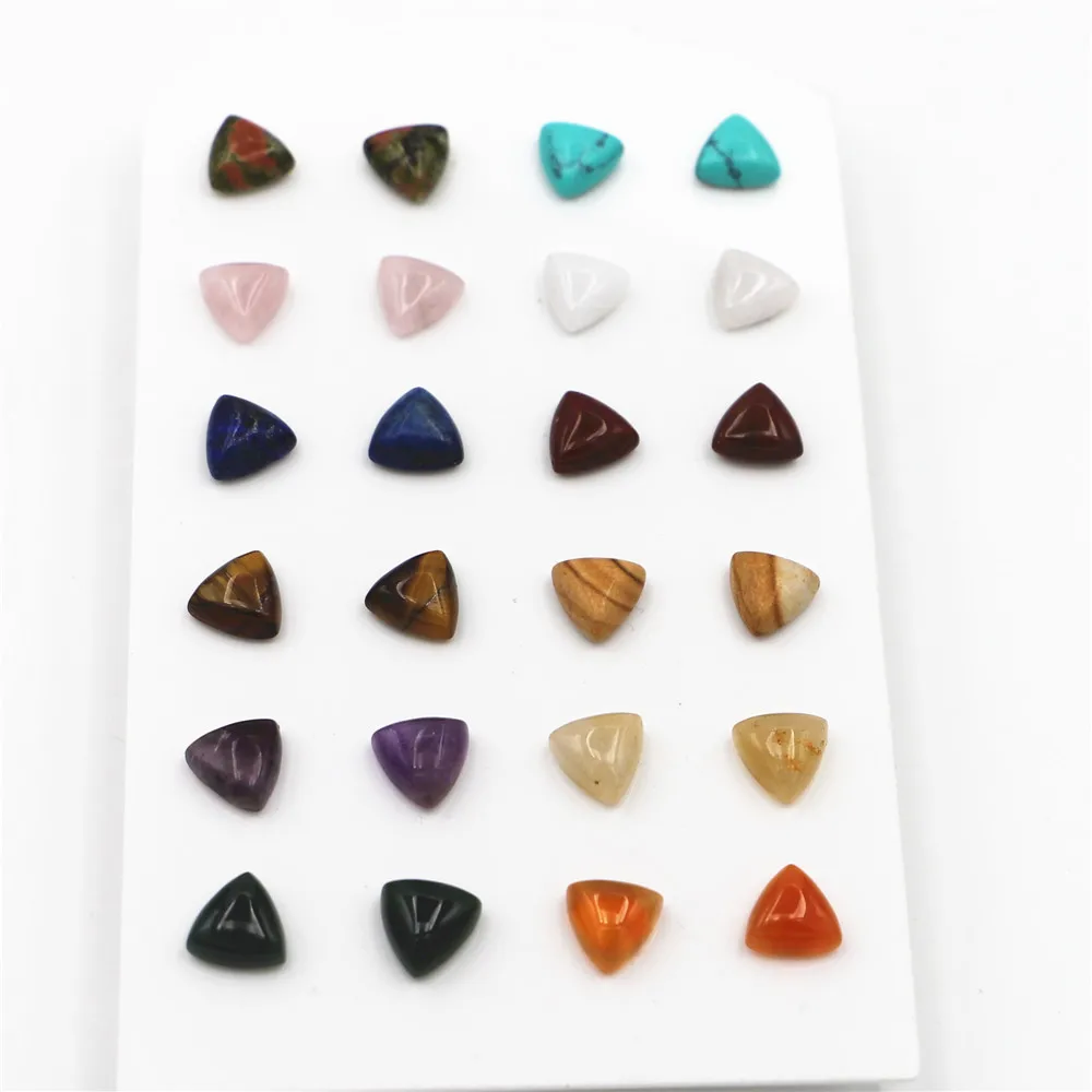 New Simple Trendy Geometric 10*10mm Natural Stone Stud Earrings Triangle Mix Color for Women Fashion Cute Small Wholesale 12Pair