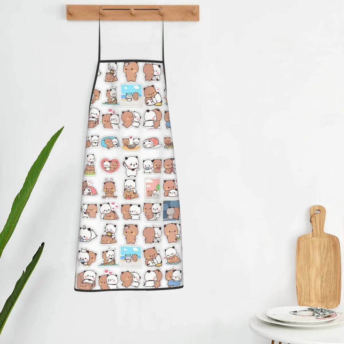 Bubu Dudu Panda Bears Cartoon Aprons Chef Cooking Tablier Waterproof Bib Kitchen Cleaning Pinafore for Women Men Gardening