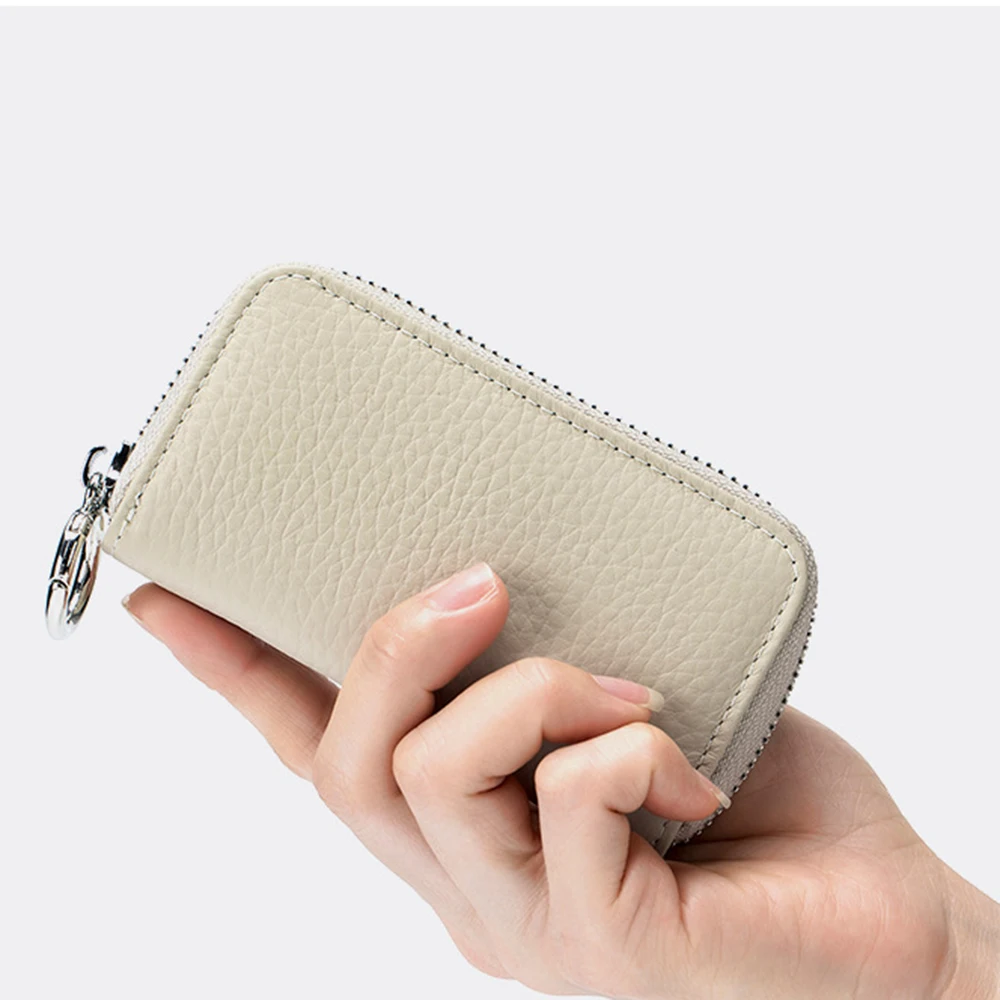

Multifunctional Keychain Pouch Zipper Closure Durable Car Key Organizer Candy Color Soft Leather Housekeepers Key Holder Men