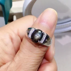 Luxury Star Light Sapphire Ring for Man 2ct 7mm*9mm Star Sapphire Man Ring 3 Layers 18K Gold Plating No Fading