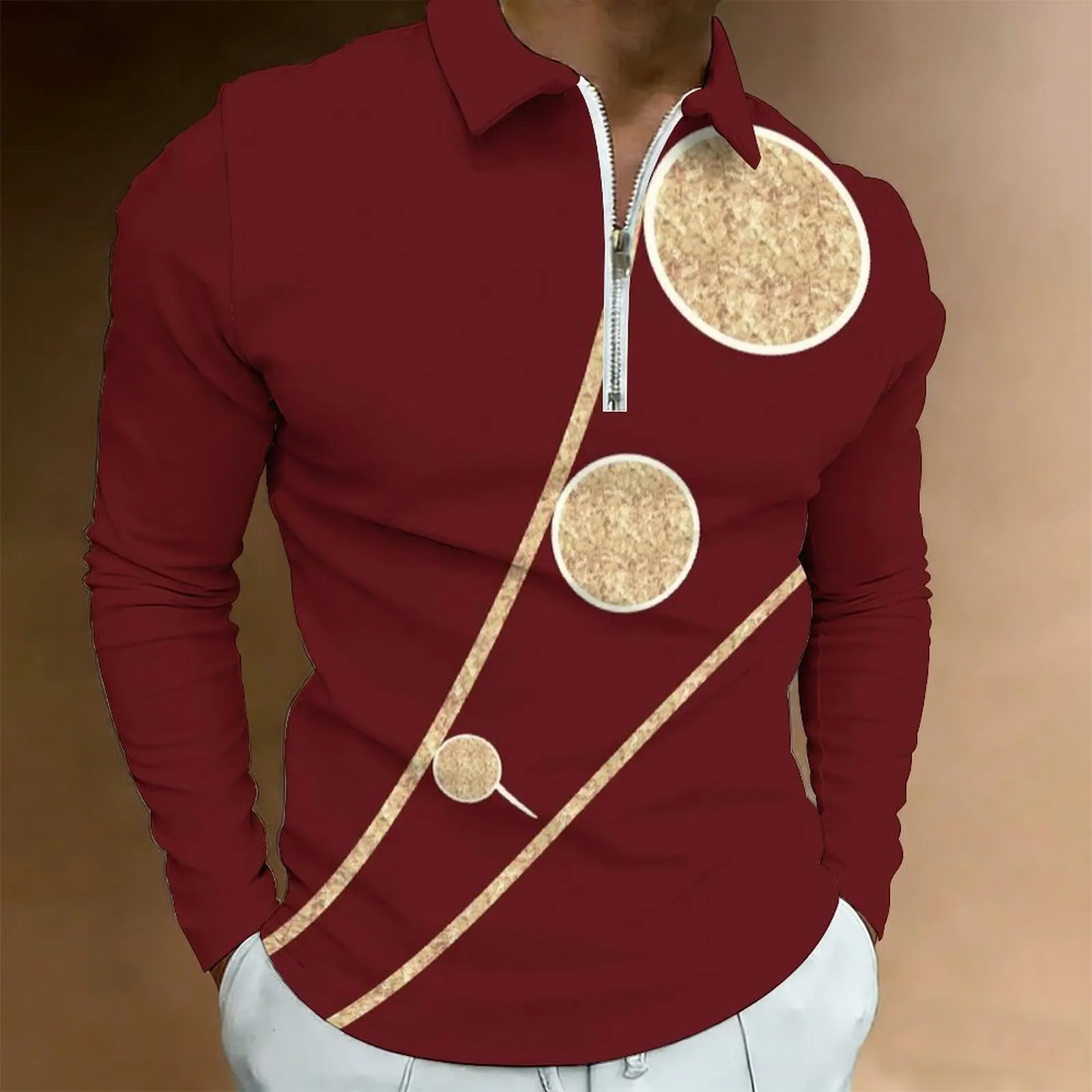 Men Print Half Zip Polo Shirt Long Sleeve Lapel Collar Casual Summer Mens Daily Tops Oversize